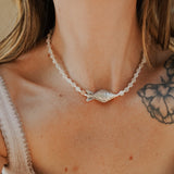 The Silver Current Necklace with Peach Moonstone - Golden Road Crafted