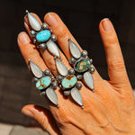 The Stardust Ring in Hubei Turquoise & Moonstone (Size 6.75) - Golden Road Crafted