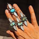 The Stardust Ring in Hubei Turquoise & Moonstone (Size 6.75) - Golden Road Crafted