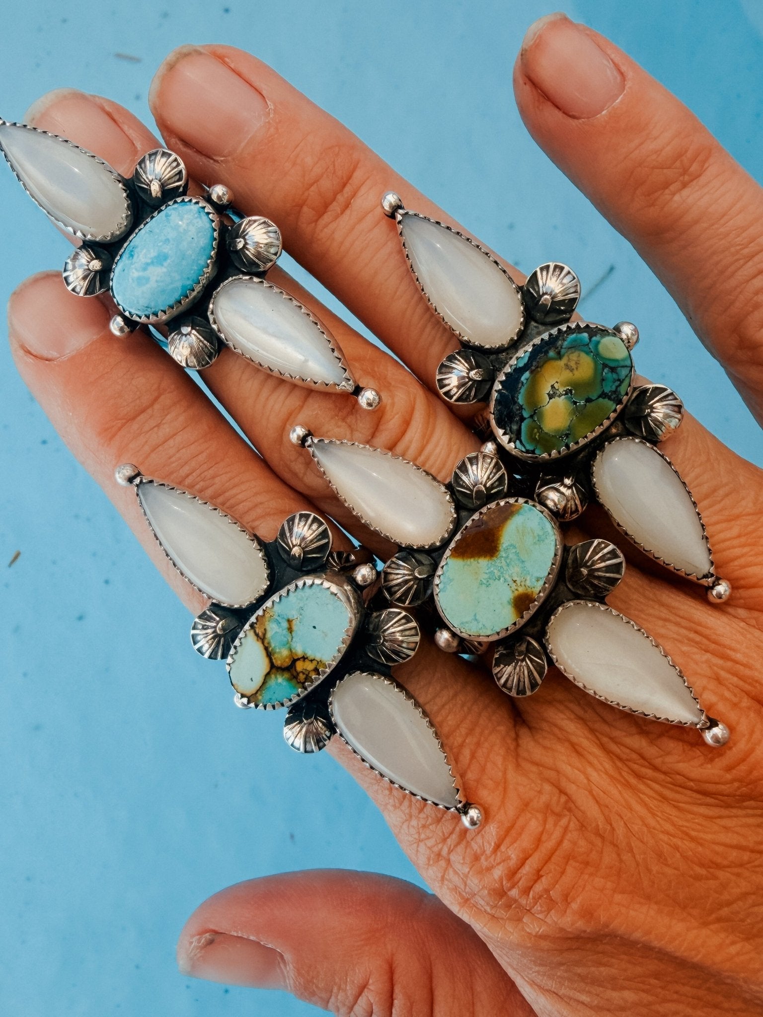 The Stardust Ring in Hubei Turquoise & Moonstone (Size 6.75) - Golden Road Crafted