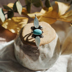 The Stardust Ring in Hubei Turquoise & Moonstone (Size 6.75) - Golden Road Crafted