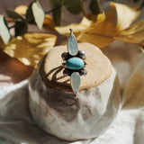 The Stardust Ring in Hubei Turquoise & Moonstone (Size 6.75) - Golden Road Crafted