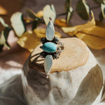 The Stardust Ring in Hubei Turquoise & Moonstone (Size 6.75) - Golden Road Crafted