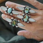 The Stardust Ring in Hubei Turquoise & Moonstone (Size 7) - Golden Road Crafted