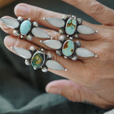 The Stardust Ring in Hubei Turquoise & Moonstone (Size 7) - Golden Road Crafted
