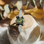 The Stardust Ring in Hubei Turquoise & Moonstone (Size 7) - Golden Road Crafted