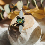 The Stardust Ring in Hubei Turquoise & Moonstone (Size 7) - Golden Road Crafted