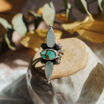 The Stardust Ring in Hubei Turquoise & Moonstone (Size 8) - Golden Road Crafted