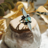 The Stardust Ring in Hubei Turquoise & Moonstone (Size 8) - Golden Road Crafted