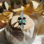 The Stardust Ring in Hubei Turquoise & Moonstone (Size 8) - Golden Road Crafted