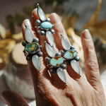 The Stardust Ring in Hubei Turquoise & Moonstone (Size 8) - Golden Road Crafted