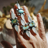 The Stardust Ring in Hubei Turquoise & Moonstone (Size 8) - Golden Road Crafted