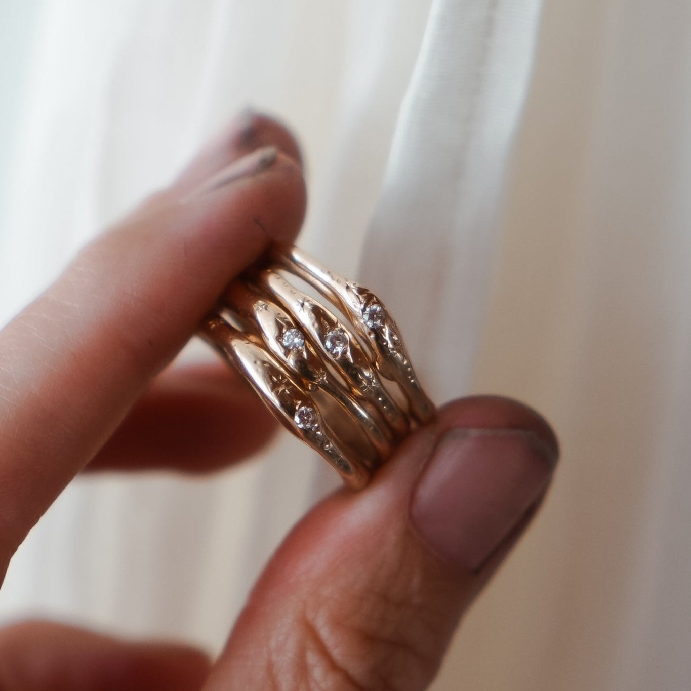 The Stardust Stacker in 10K with Natural Diamond - Golden Road Crafted