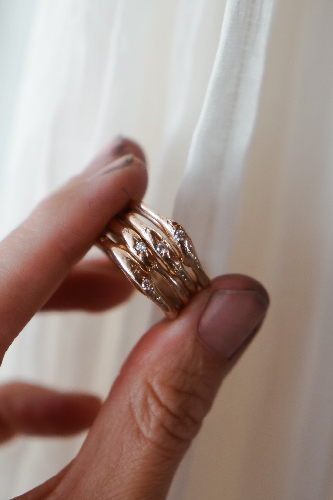 The Stardust Stacker in 10K with Natural Diamond - Golden Road Crafted