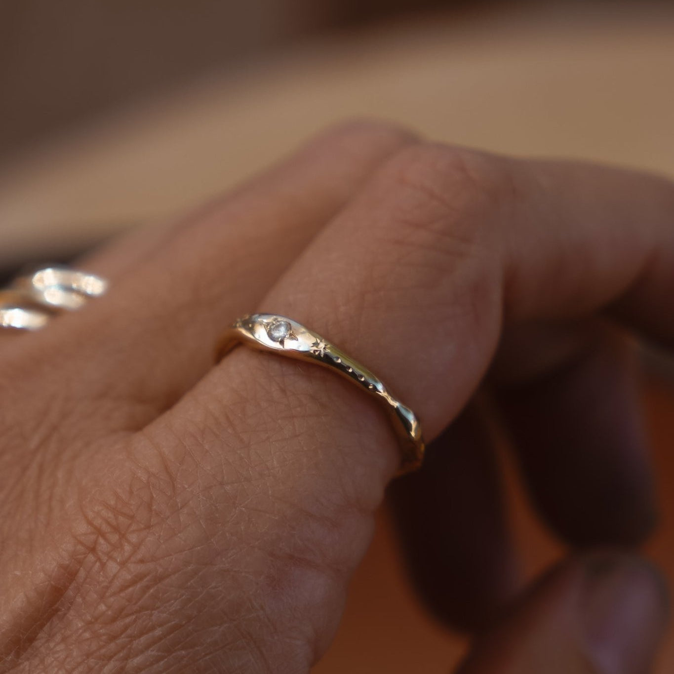 The Stardust Stacker in 10K with Natural Diamond - Golden Road Crafted