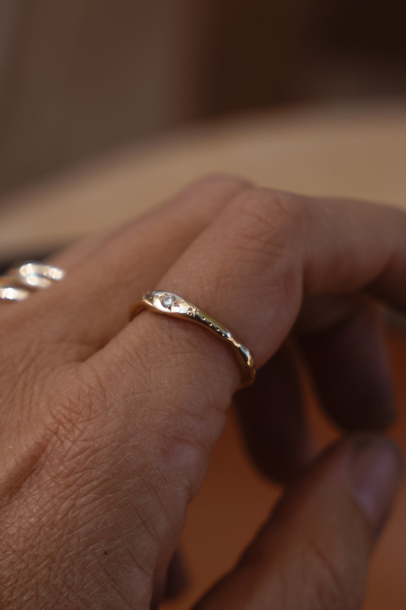 The Stardust Stacker in 10K with Natural Diamond - Golden Road Crafted