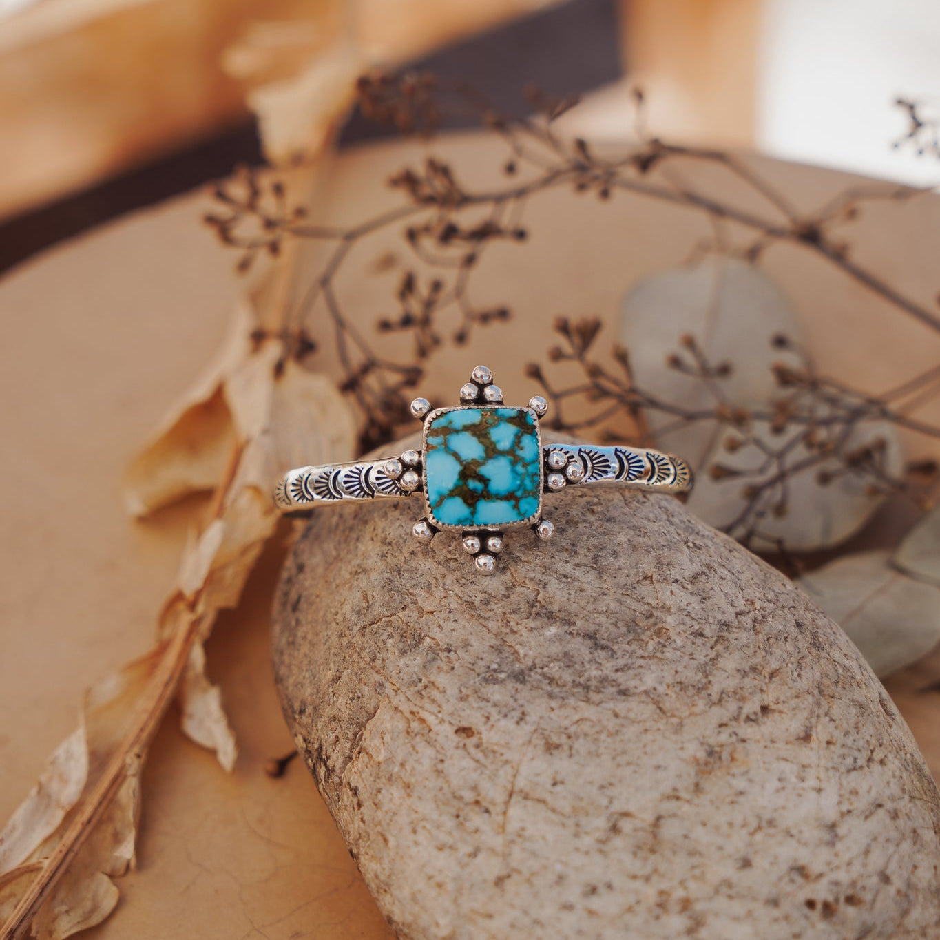 The Sunrise Cuff in Kingman Turquoise - Golden Road Crafted