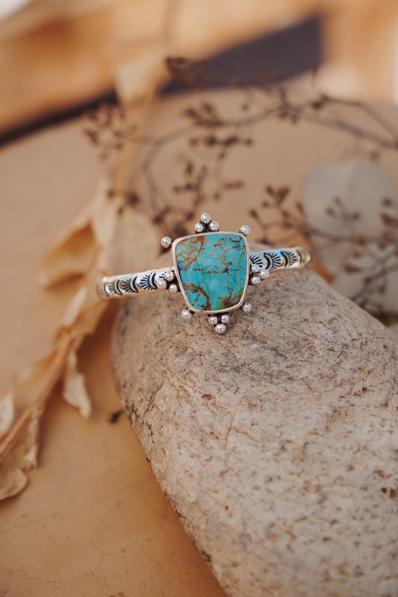 The Sunrise Cuff in Kingman Turquoise - Golden Road Crafted