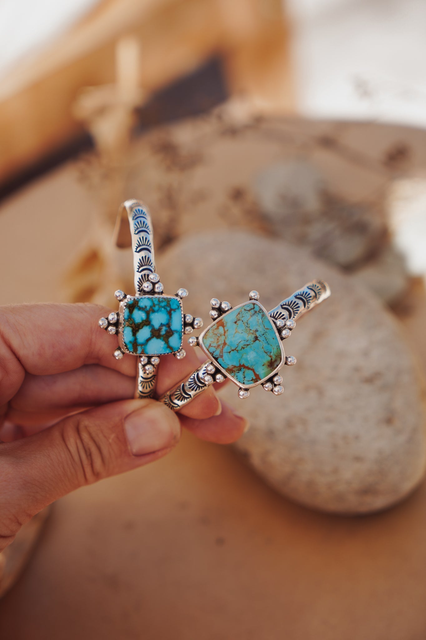 The Sunrise Cuff in Kingman Turquoise - Golden Road Crafted
