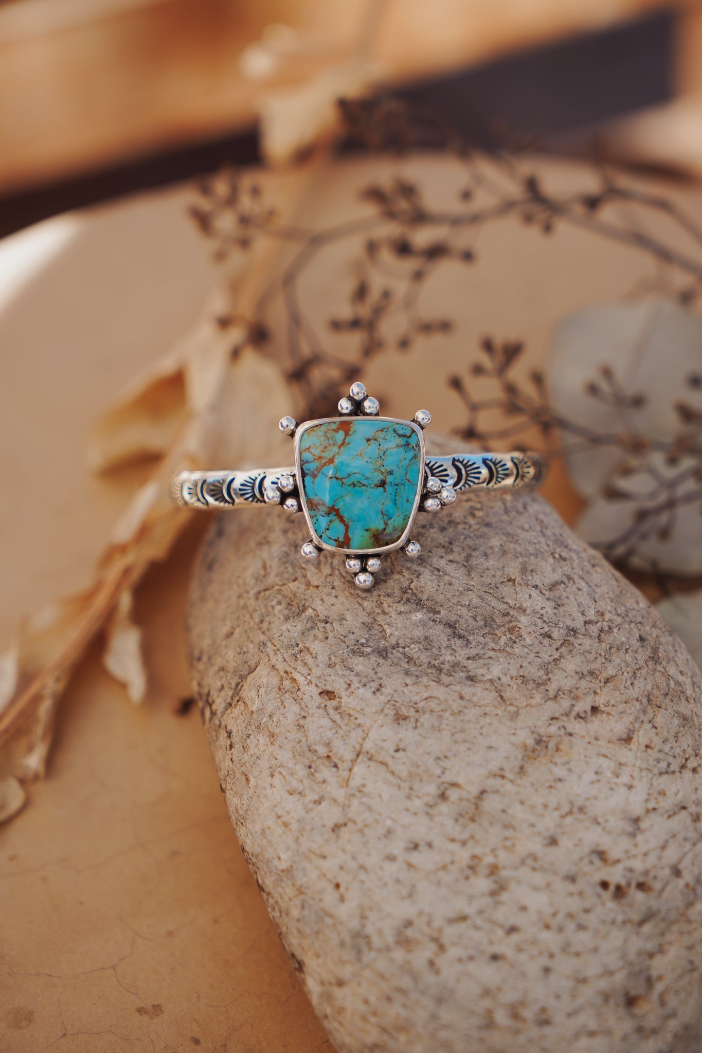 The Sunrise Cuff in Kingman Turquoise - Golden Road Crafted