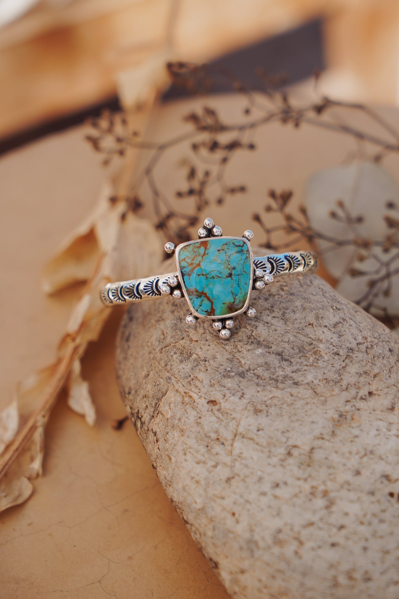 The Sunrise Cuff in Kingman Turquoise - Golden Road Crafted
