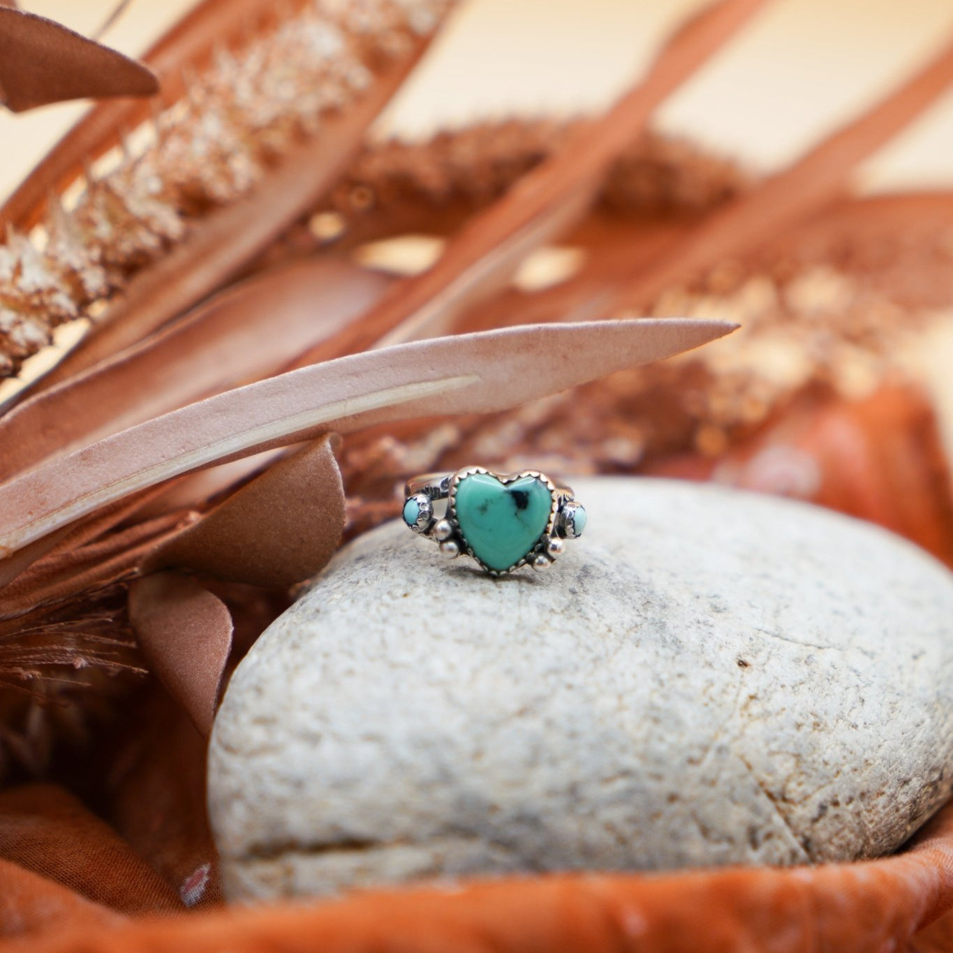 The Turquoise Lover's Ring in Campitos & Carico Lake Turquoise (Size 7) - Golden Road Crafted