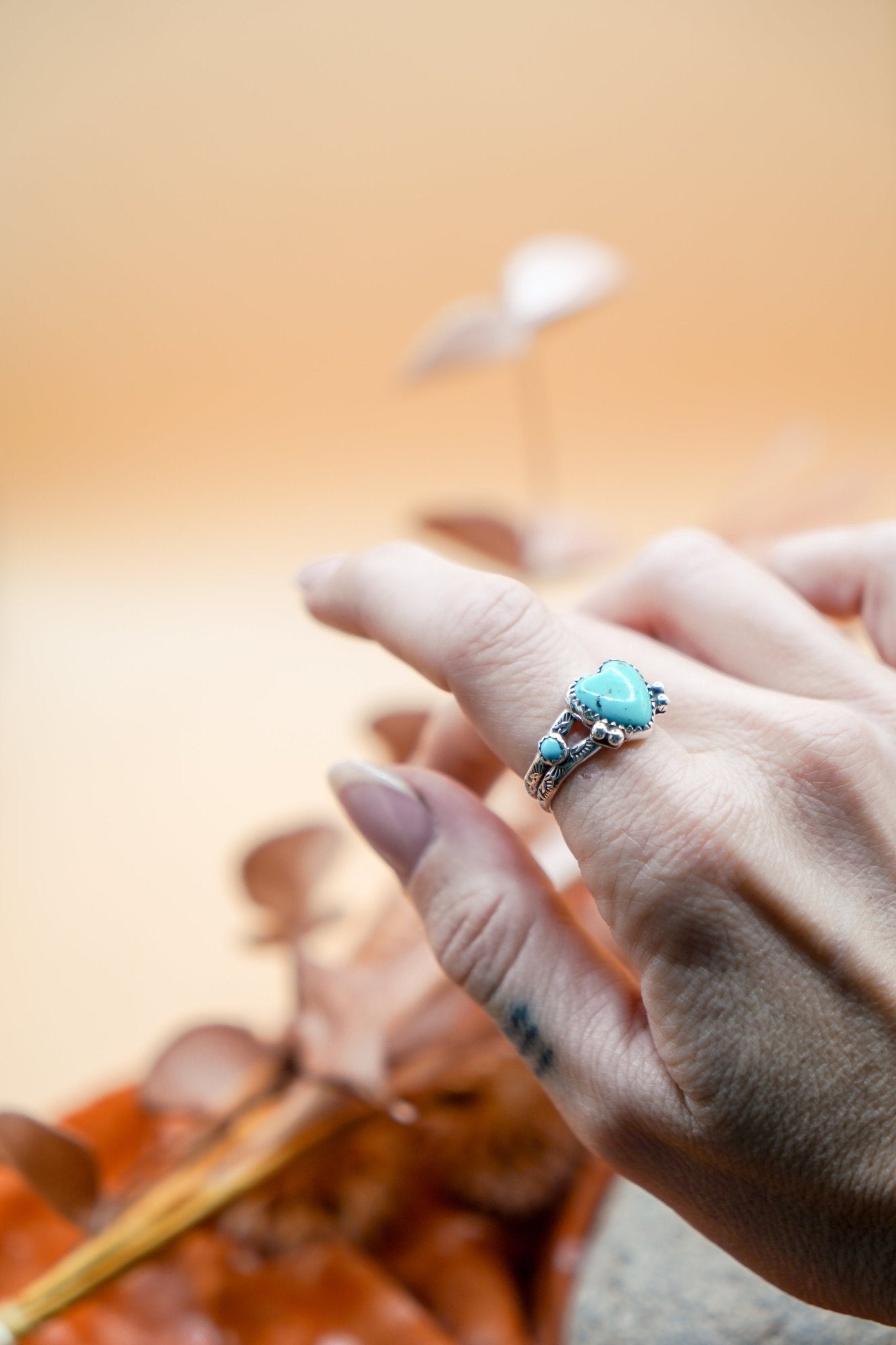 The Turquoise Lover's Ring in Campitos & Carico Lake Turquoise (Size 8) - Golden Road Crafted