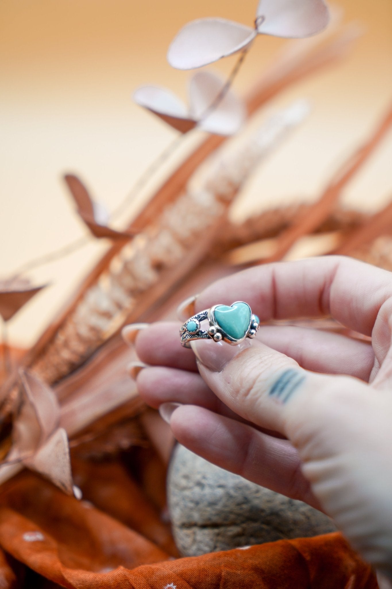 The Turquoise Lover's Ring in Campitos & Carico Lake Turquoise (Size 9) - Golden Road Crafted
