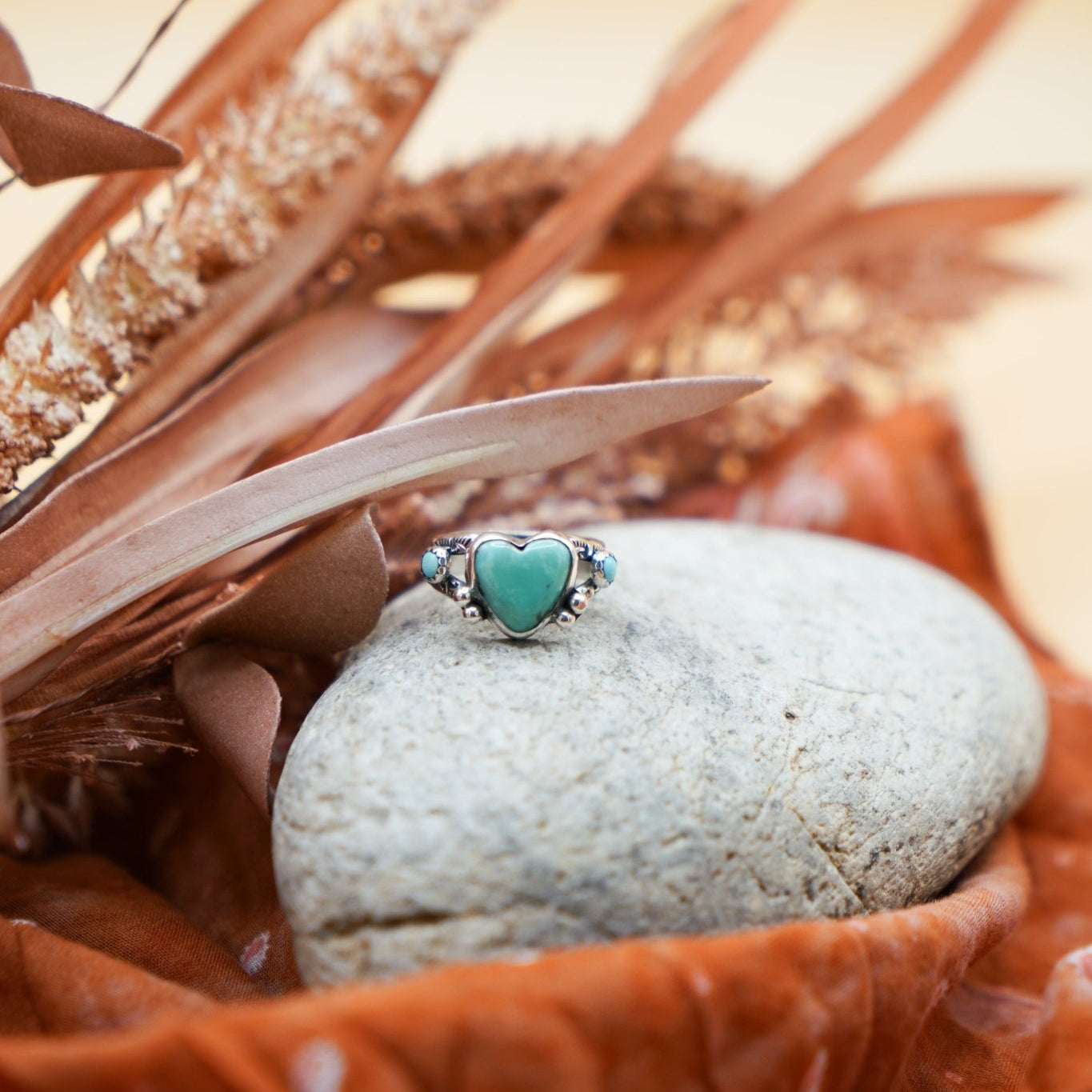 The Turquoise Lover's Ring in Campitos & Carico Lake Turquoise (Size 9) - Golden Road Crafted