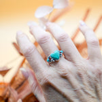 The Turquoise Lover's Ring in Campitos & Carico Lake Turquoise (Size 9) - Golden Road Crafted