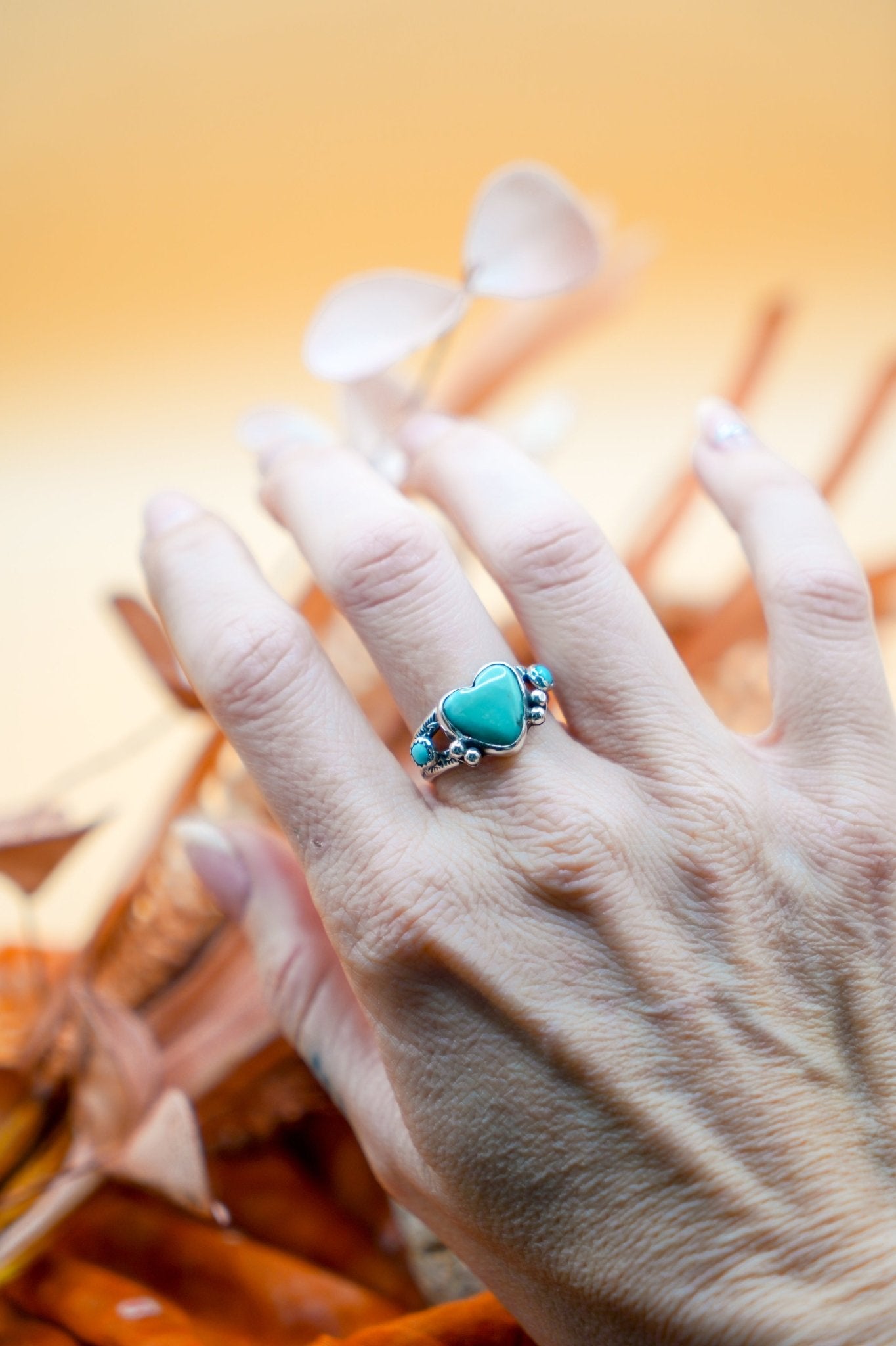The Turquoise Lover's Ring in Campitos & Carico Lake Turquoise (Size 9) - Golden Road Crafted