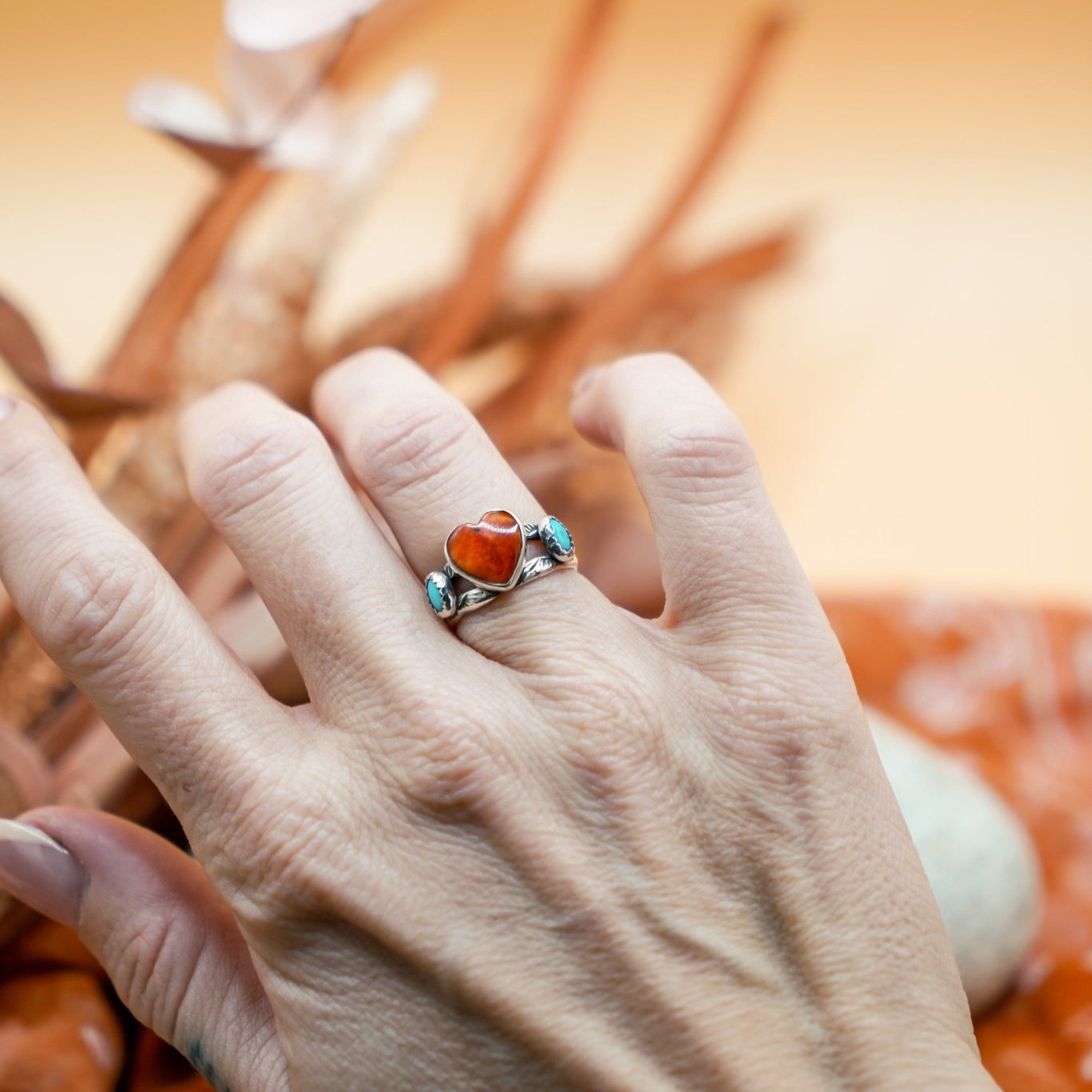The Turquoise Lover's Ring in Spiny Oyster & Morenci Turquoise (Size 5.5) - Golden Road Crafted