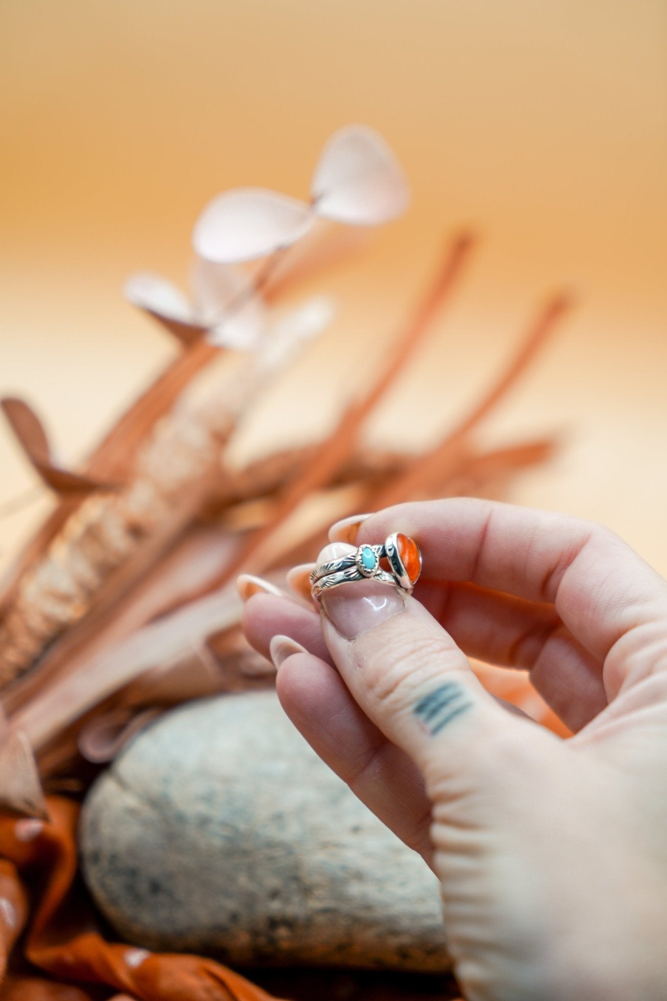 The Turquoise Lover's Ring in Spiny Oyster & Morenci Turquoise (Size 5.5) - Golden Road Crafted