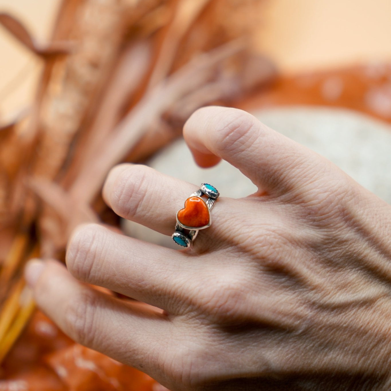 The Turquoise Lover's Ring in Spiny Oyster & Morenci Turquoise (Size 5.5) - Golden Road Crafted