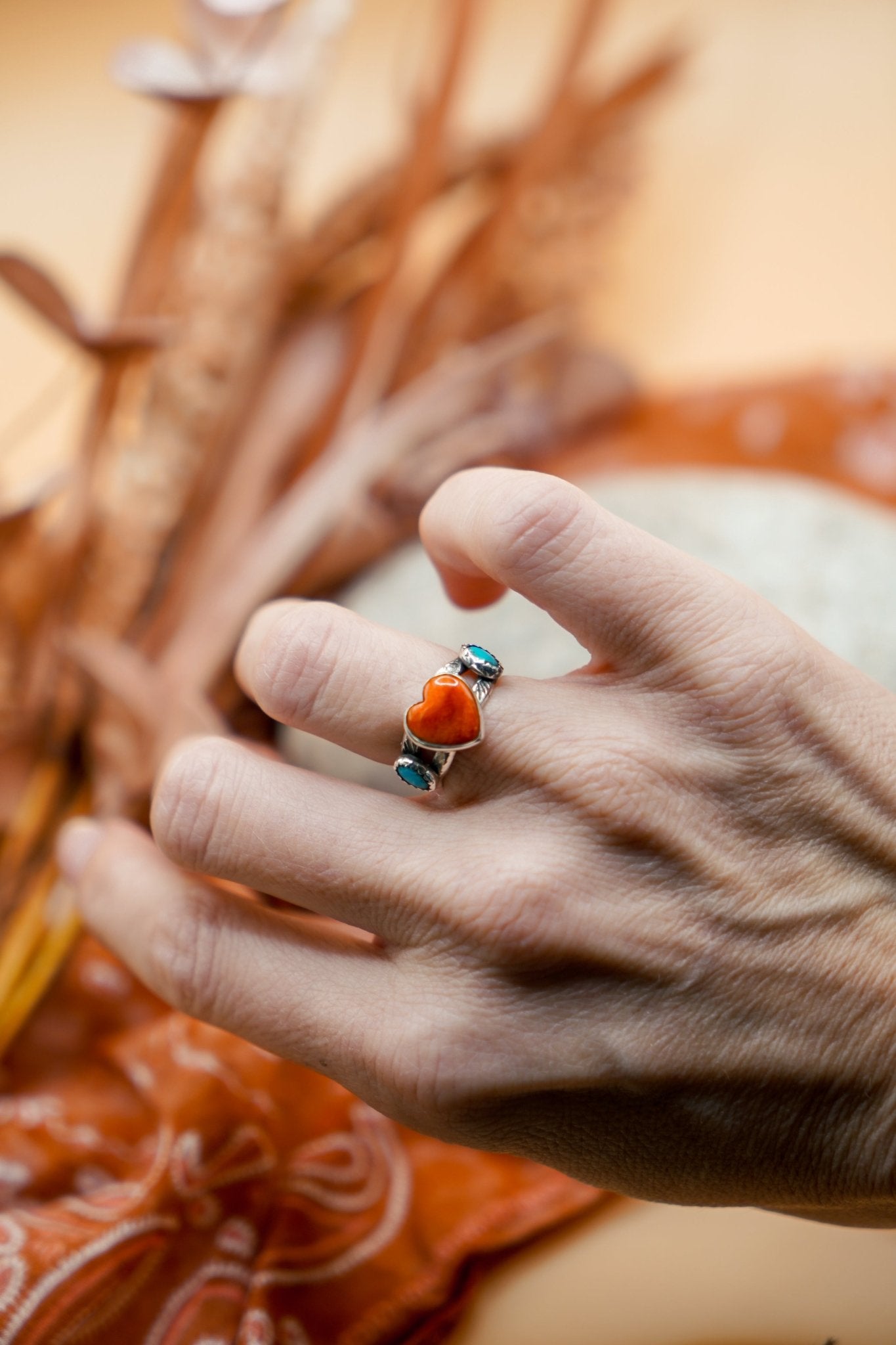 The Turquoise Lover's Ring in Spiny Oyster & Morenci Turquoise (Size 5.5) - Golden Road Crafted