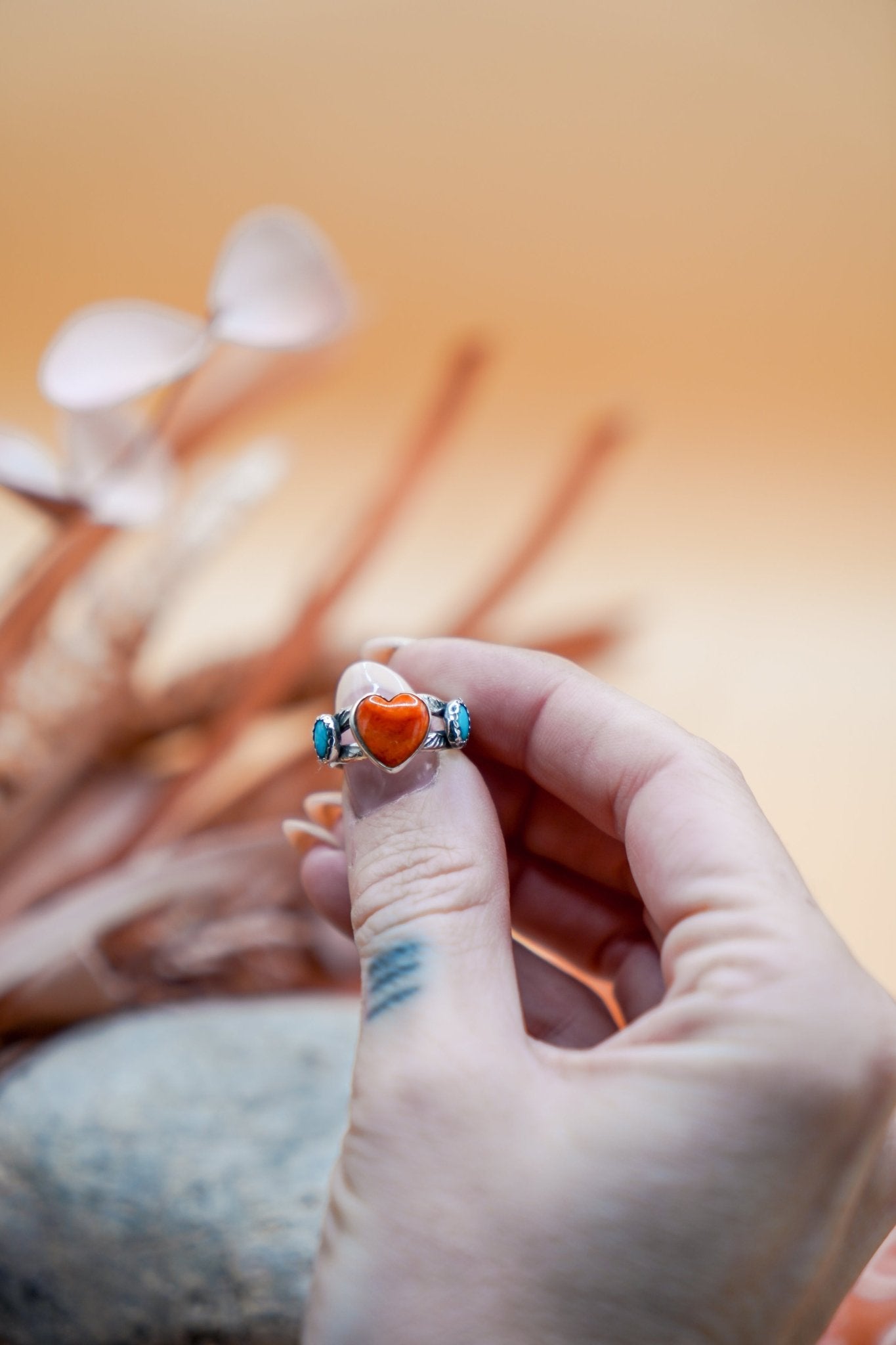 The Turquoise Lover's Ring in Spiny Oyster & Morenci Turquoise (Size 5.5) - Golden Road Crafted