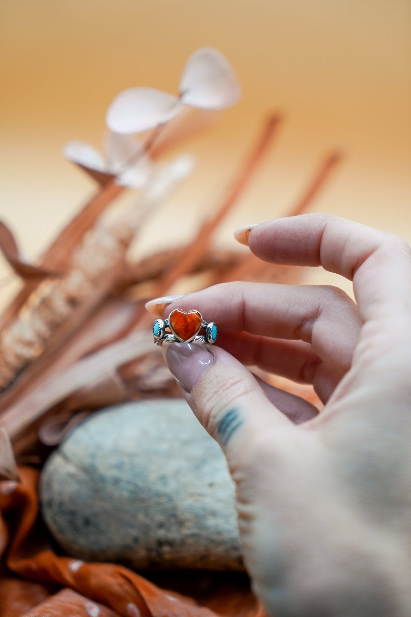 The Turquoise Lover's Ring in Spiny Oyster & Morenci Turquoise (Size 5.5) - Golden Road Crafted