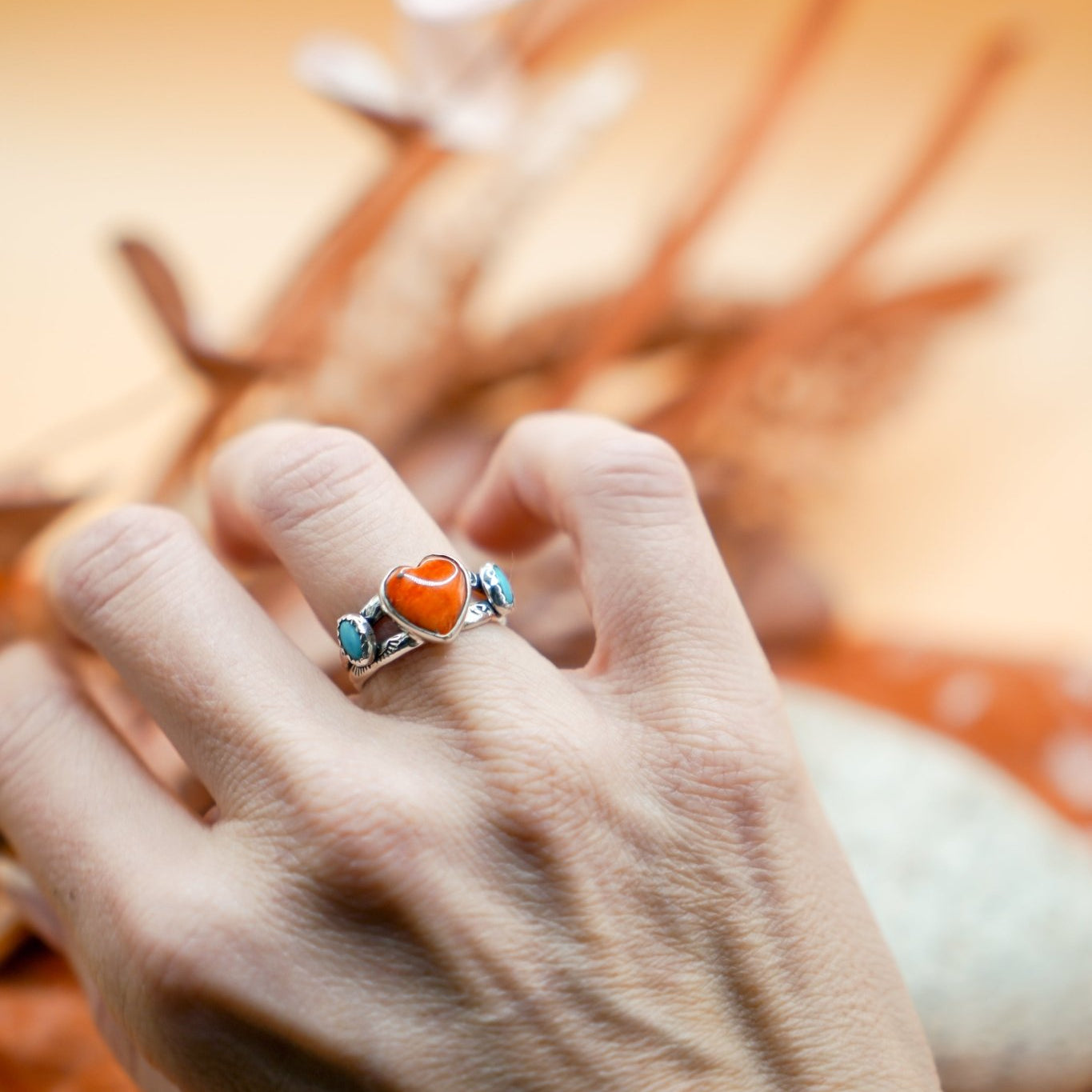 The Turquoise Lover's Ring in Spiny Oyster & Morenci Turquoise (Size 7) - Golden Road Crafted