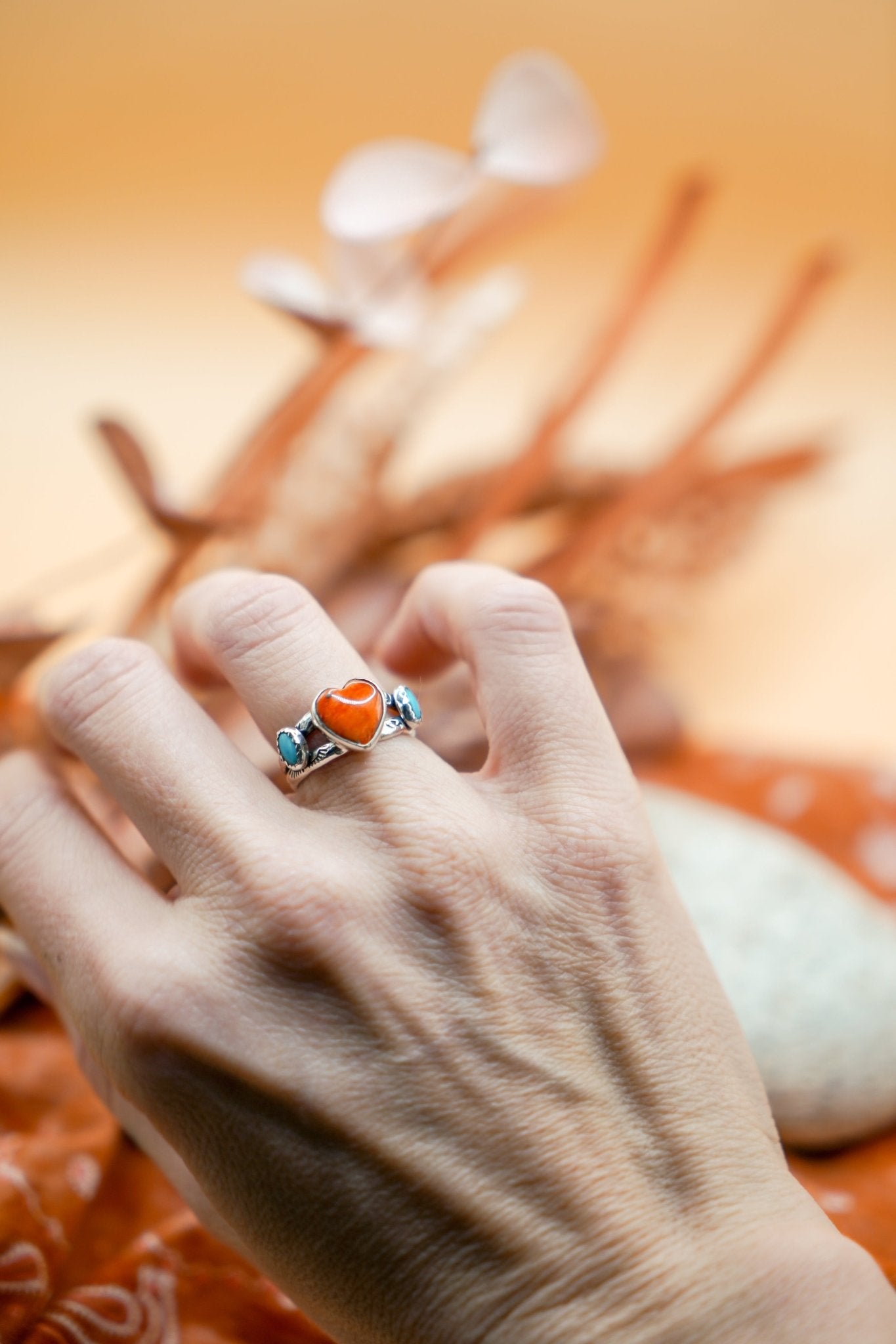 The Turquoise Lover's Ring in Spiny Oyster & Morenci Turquoise (Size 7) - Golden Road Crafted