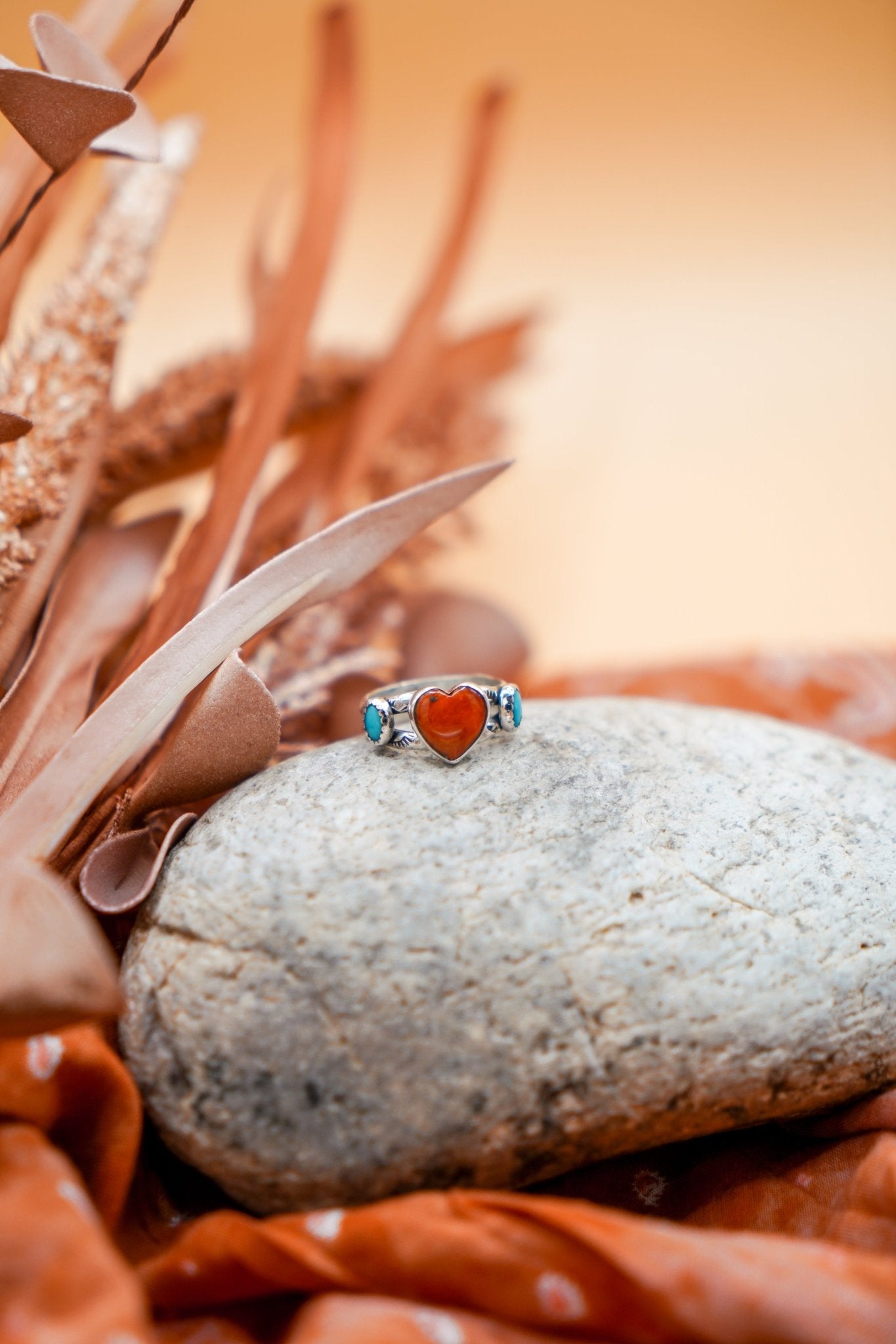 The Turquoise Lover's Ring in Spiny Oyster & Morenci Turquoise (Size 7) - Golden Road Crafted