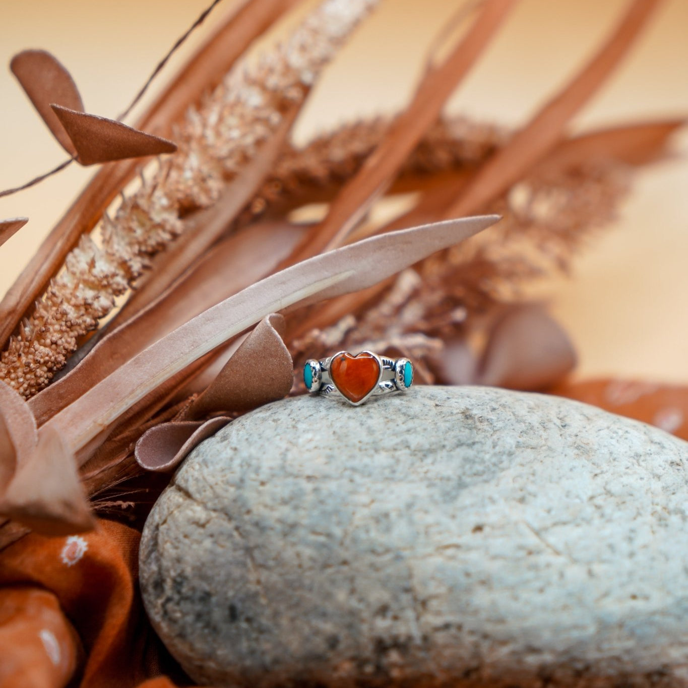 The Turquoise Lover's Ring in Spiny Oyster & Morenci Turquoise (Size 7) - Golden Road Crafted