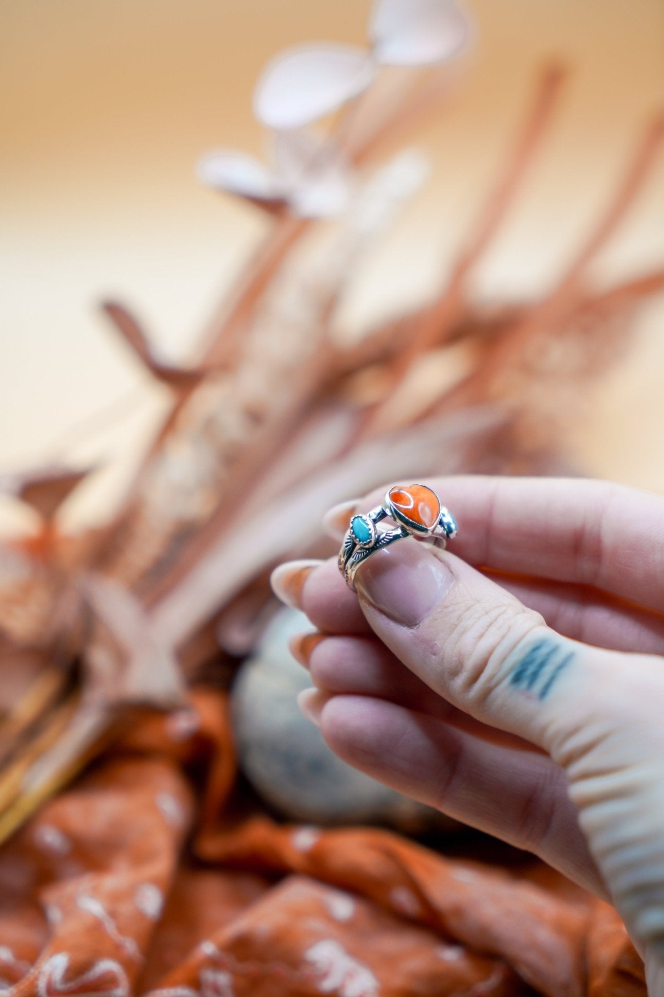 The Turquoise Lover's Ring in Spiny Oyster & Morenci Turquoise (Size 7) - Golden Road Crafted