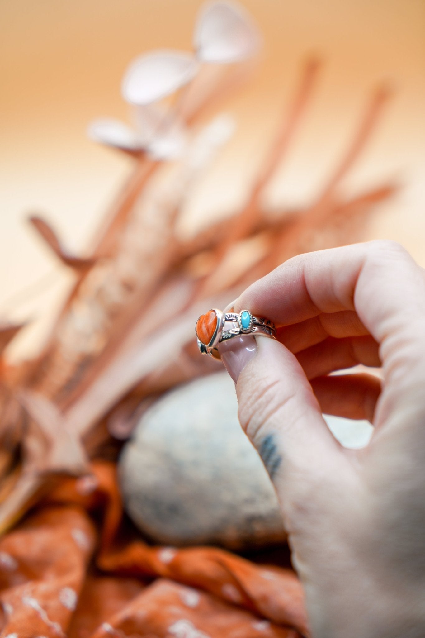 The Turquoise Lover's Ring in Spiny Oyster & Morenci Turquoise (Size 7) - Golden Road Crafted