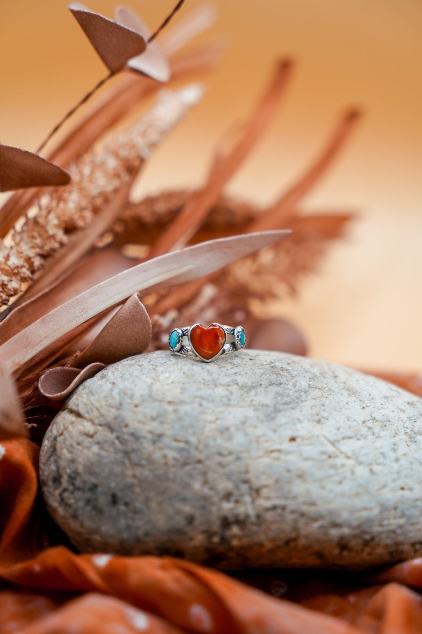 The Turquoise Lover's Ring in Spiny Oyster & Morenci Turquoise (Size 7.5) - Golden Road Crafted