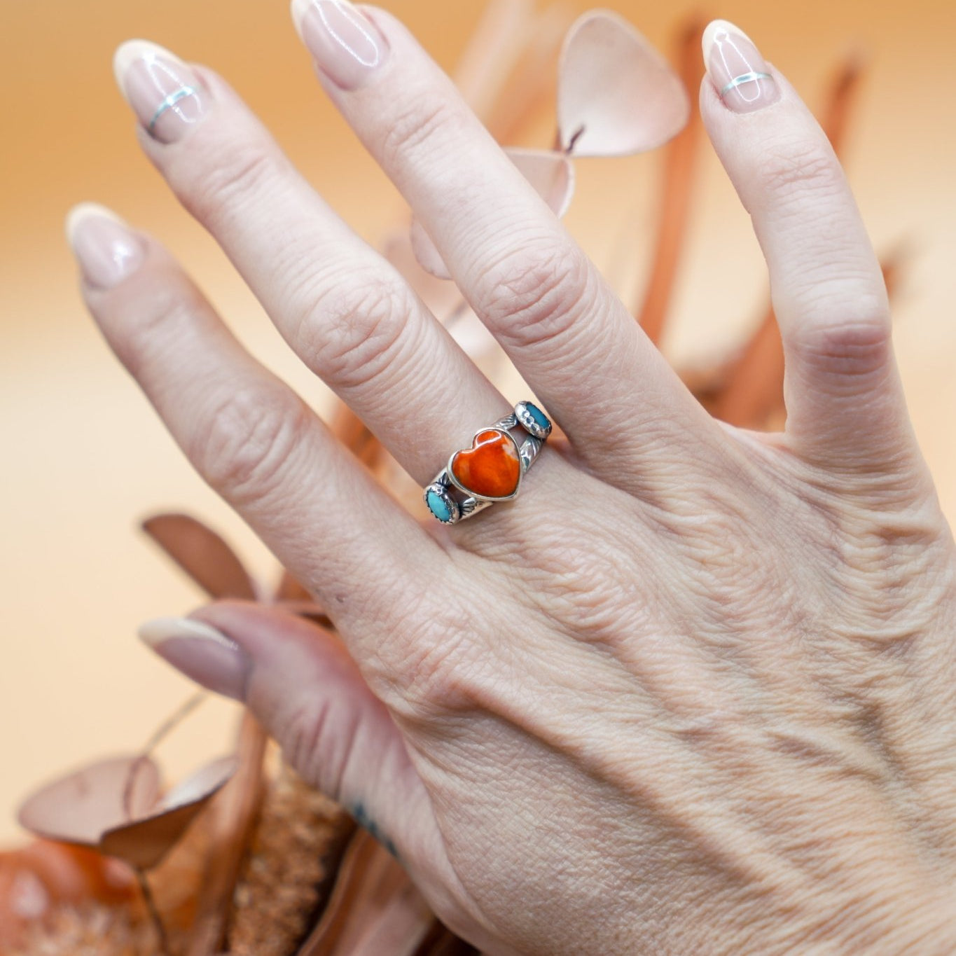 The Turquoise Lover's Ring in Spiny Oyster & Morenci Turquoise (Size 7.5) - Golden Road Crafted