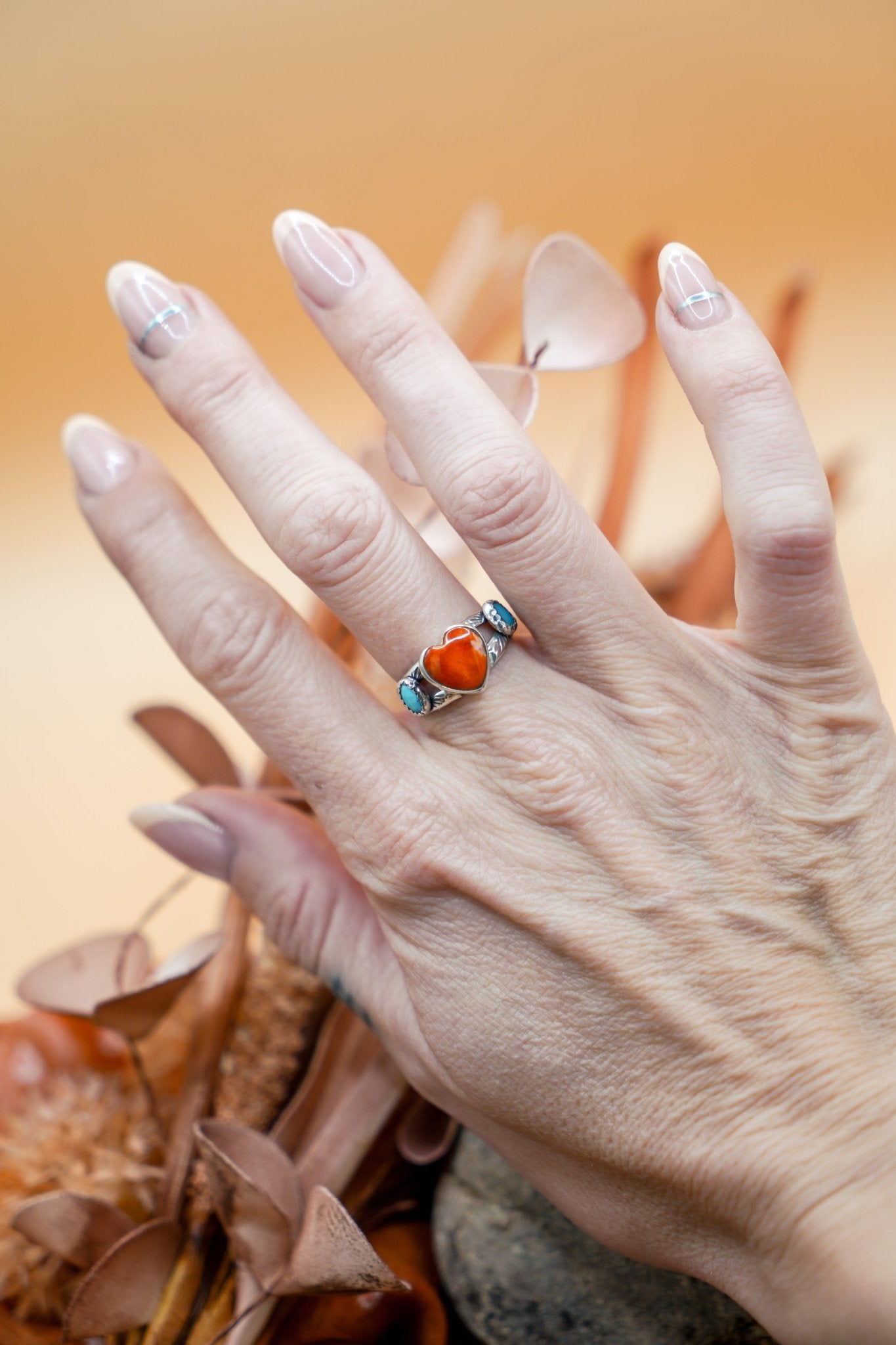 The Turquoise Lover's Ring in Spiny Oyster & Morenci Turquoise (Size 7.5) - Golden Road Crafted
