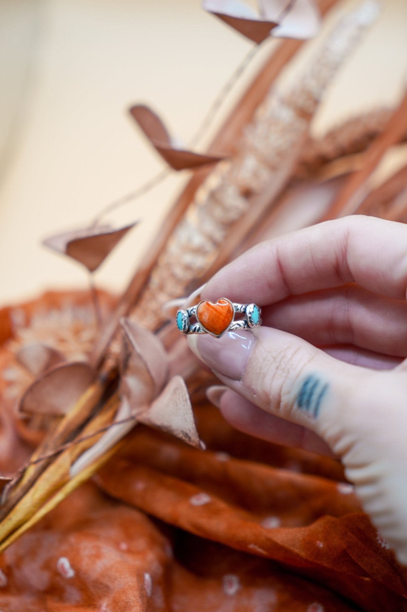 The Turquoise Lover's Ring in Spiny Oyster & Morenci Turquoise (Size 9) - Golden Road Crafted