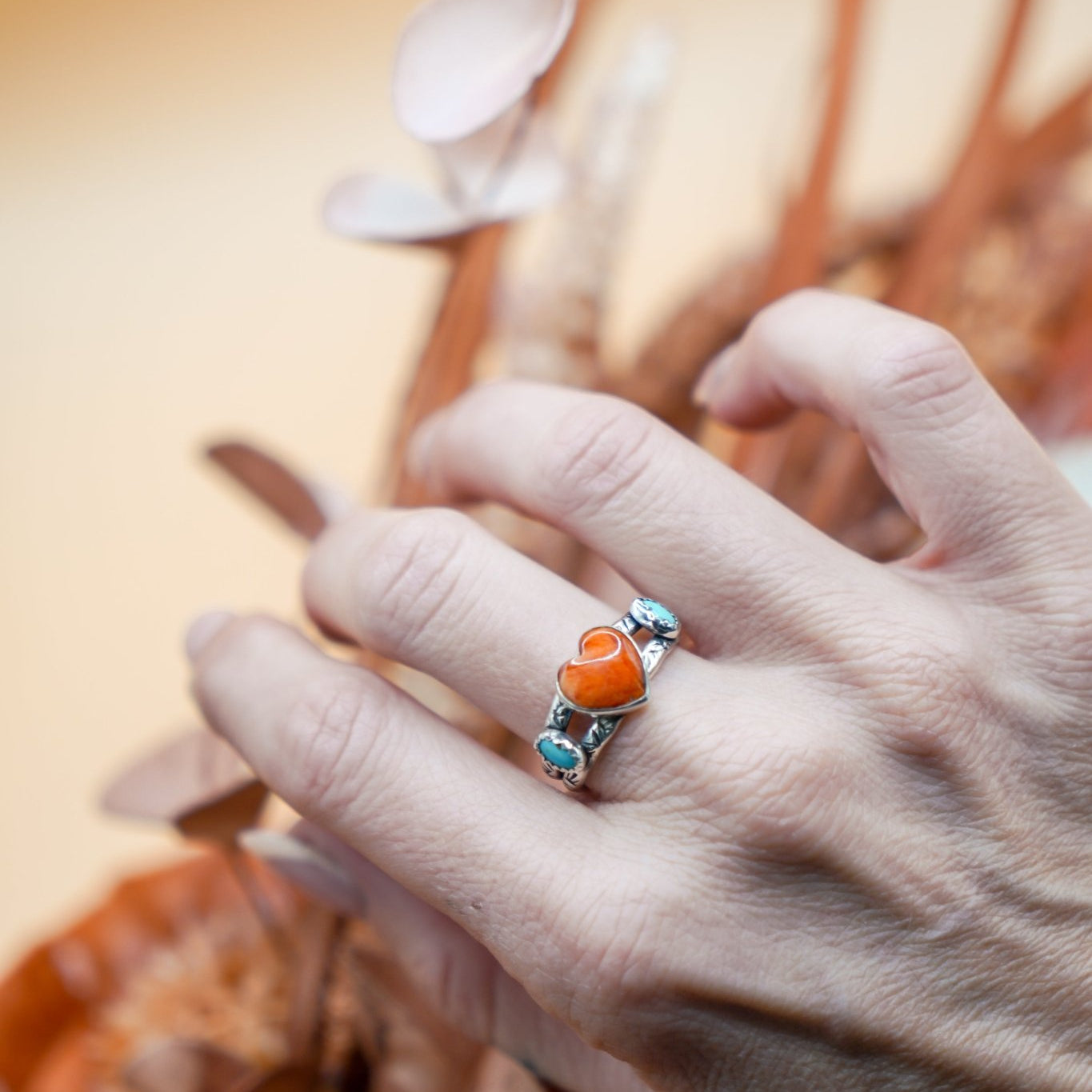 The Turquoise Lover's Ring in Spiny Oyster & Morenci Turquoise (Size 9) - Golden Road Crafted