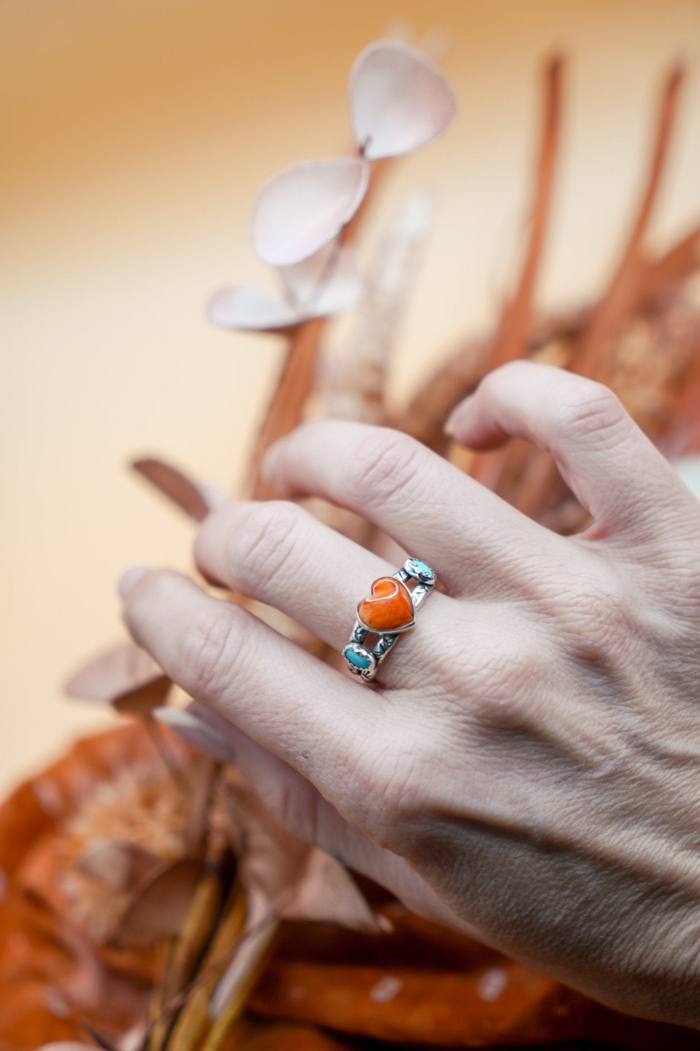The Turquoise Lover's Ring in Spiny Oyster & Morenci Turquoise (Size 9) - Golden Road Crafted