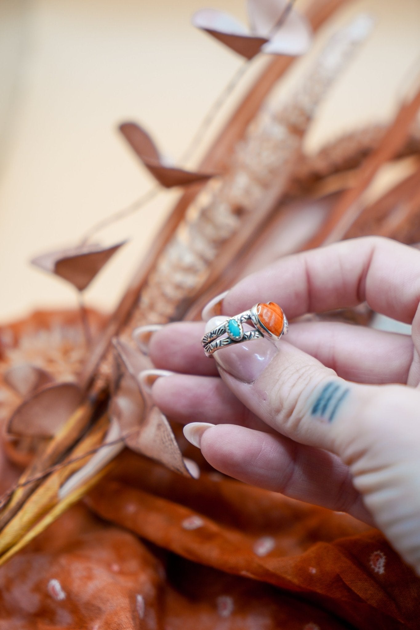 The Turquoise Lover's Ring in Spiny Oyster & Morenci Turquoise (Size 9) - Golden Road Crafted